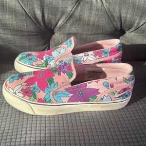 Nike Toki Aloha Women's Floral Slip-On Sneaker - Pink, Purple, Blue.  Women’s 6